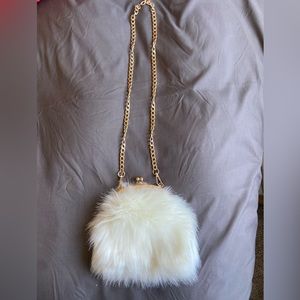 White faux fur purse
